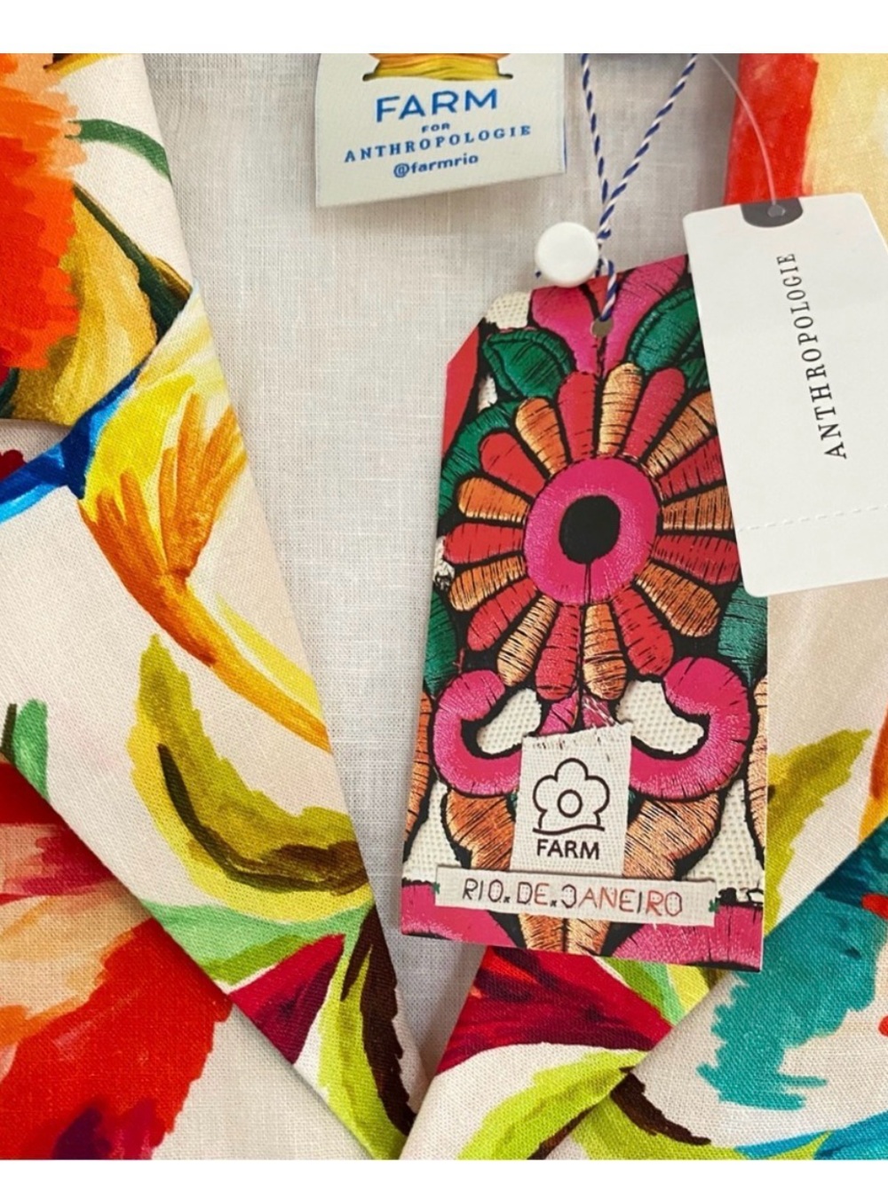 NWT Farm Rio x Anthropologie Scalloped Linen Shirt Dress Floral Button Front M/L
